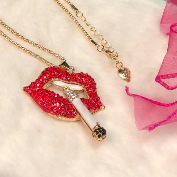 NWT BETSEY JOHNSON HOT LIPS NECKLACE - PINK & RED - Picture 6 of 6